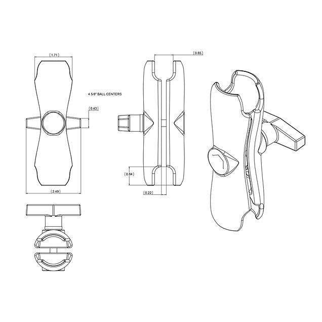 Кронштейн RAM® Double Socket MEDIUM Arm (RAM-201U)