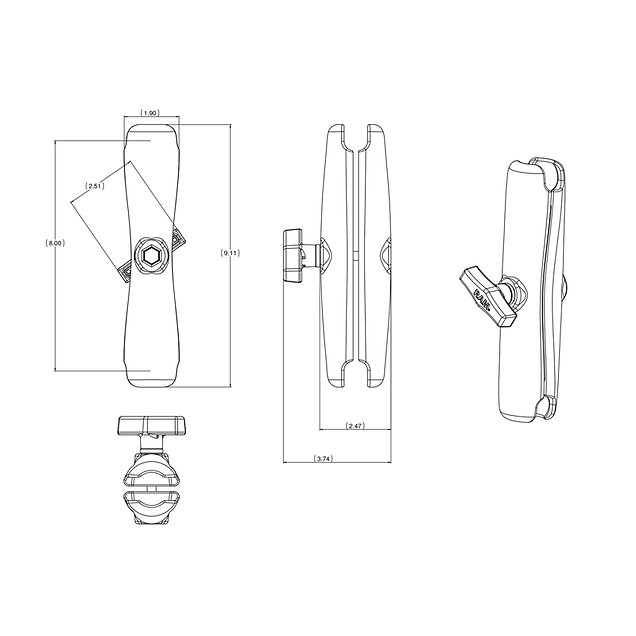 Кронштейн RAM® Double Socket LONG Arm (RAM-201U-D)