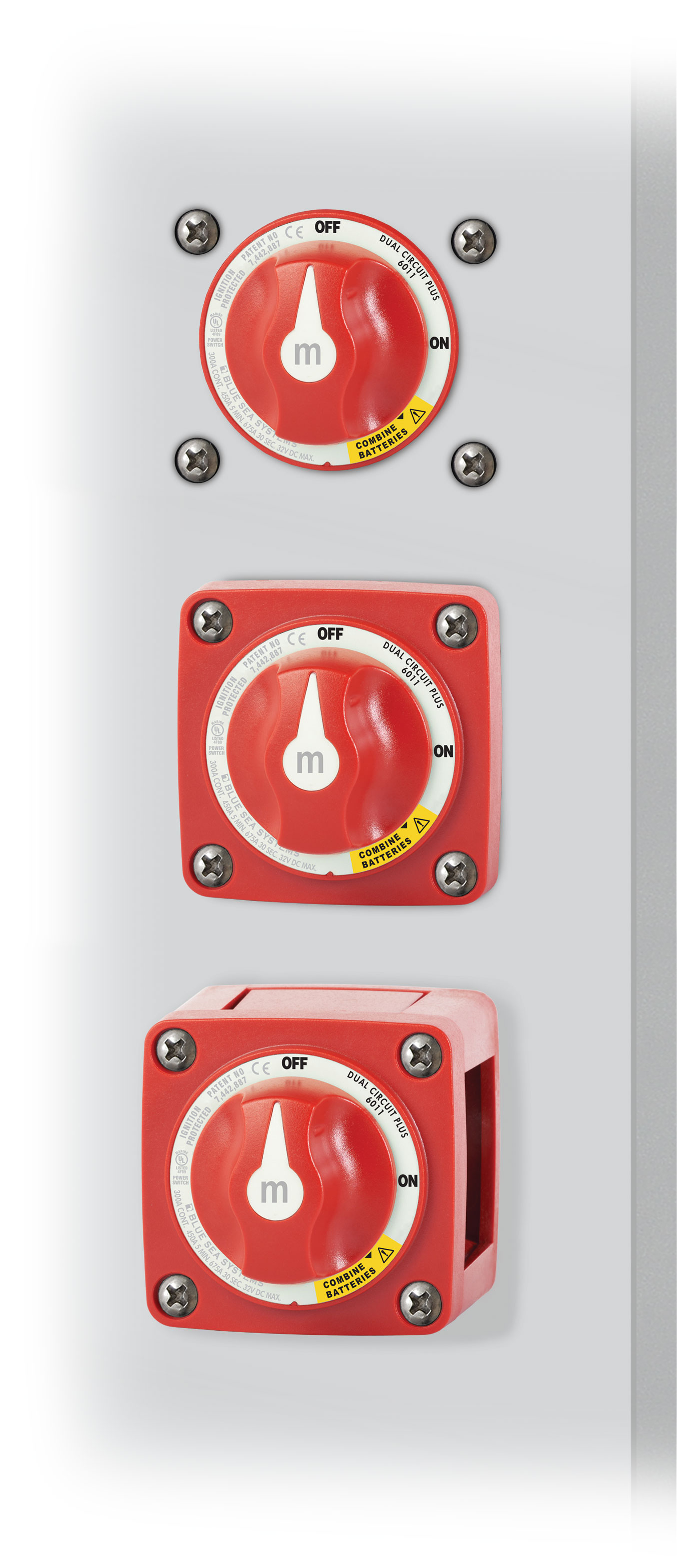 BlueSea m-Series Mini Dual Circuit Plus™ Battery Switch - Red 6011