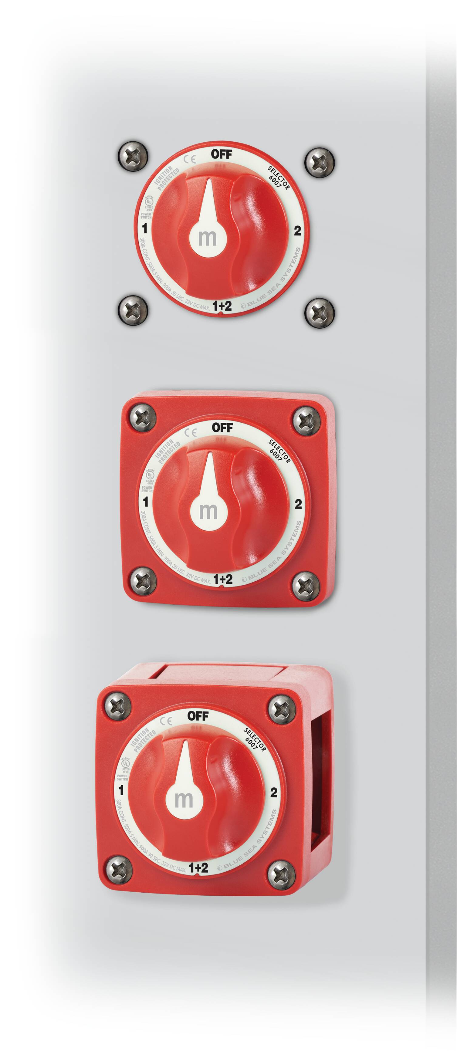 BlueSea m-Series Mini Selector Battery Switch - Red 6007
